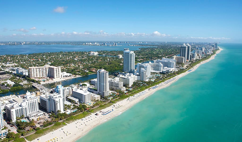 Miami waterfront aerial view