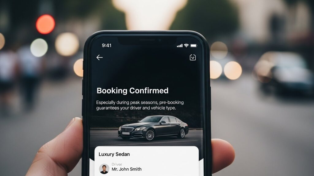Especially during peak seasons, pre-booking guarantees your driver and vehicle type